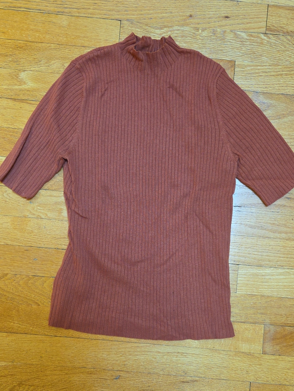 Ann Taylor Ribbed Mock Neck Short Sleeve Top - Rust Brown